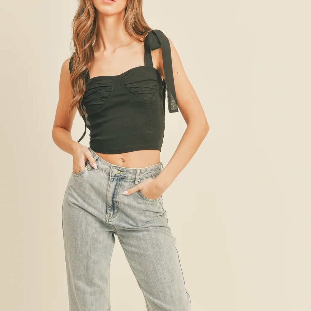 SALT + CO. - Top No. 11, Bow Tie Strap Cropped Corset Top in Black (NWT) - Picture 5 of 5